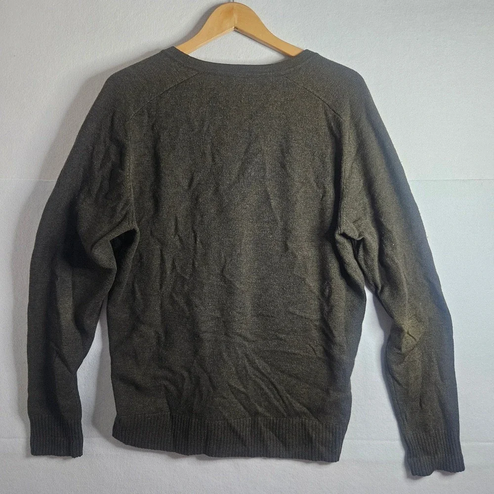 Muji Mens Wool Yak Hair Blend V-Neck Cardigan Sweater Dark Olive Green Large